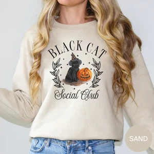 Black Cat Social Club Divertida Bruja Halloween Camiseta Gildan Camisa Sudadera - Imagen 1 de 4
