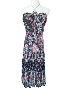 Vintage Y2K Co-Me Como Boho Babydoll Halter Midi Dress Size L Fairy Grunge - Picture 1 of 9