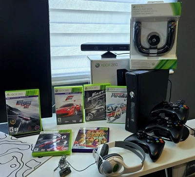Xbox 360 S 250GB Racing & Kinect Bundle – 3 Controllers + Speed Wheel + Headset  - Image 1 of 4