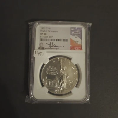 1986 P $1 NGC MS70 Thomas Uram Statue Of Liberty Commemorative, Hand Signed - Image 1 of 2