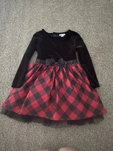 Cat & Jack Girls Dress Black Velvet Red Plaid Black Petticoat XS (4/5) - Picture 1 of 2
