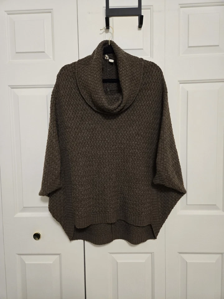 Poncho Anthropologie Polilla Cuello Capucha Marrón Talla Grande Foto 1 de 4