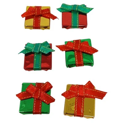 6 Gift-Wrapped Holiday Button Covers Red/Green/Gold Ribbon Accents Vintage #J-12 - Image 1 of 4