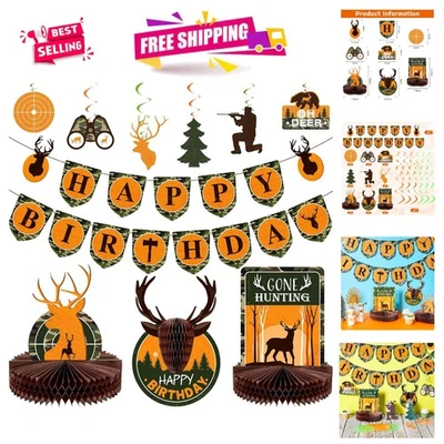 Vibrant 16-Piece Hunting Birthday Party Decor Set - Includes Banner & Honeycombs - Image 1 of 4