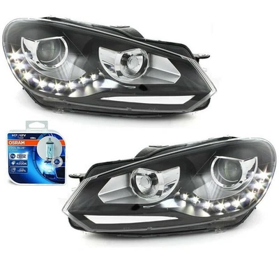 Tagfahrlicht Scheinwerfer für VW Golf 6 VI 08-13 schwarz mit Osram H7 Cool Blue - Bild 1 von 4