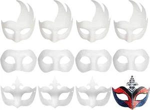 CSPRING 12 STCK. Niedliches Papier Gesicht Überstreichbar Weiß Einfache Zum Selbermachen Maske für Karneval Klein - Bild 1 von 7