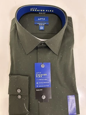 APT. Camisa para hombre 9 Premier Flex calce ajustado tela elástica 16-16,5 sin arrugas Foto 1 de 2