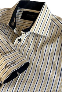 Coogi Luxe Mens XL Shirt Long Sleeve Square Button Spellout Collar & Cuff Stripe - Picture 1 of 23