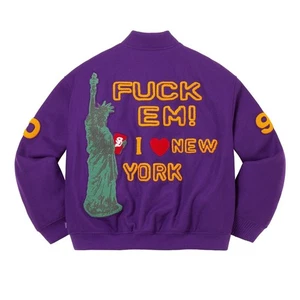 Chaqueta unisex universitaria de lana púrpura tejida acanalada a presión completa estilo turístico de Nueva York para hombre - Imagen 1 de 5