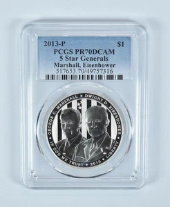 2013-P 5 Star Generals Commemorative Dollar PR70 DCAM PCGS Blue Label *2924 - Picture 1 of 5