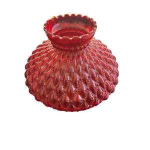 Vintage rubinroter gesteppter Diamant Glas Leuchte Lampenschirm gekräuselter Rand - Bild 1 von 4