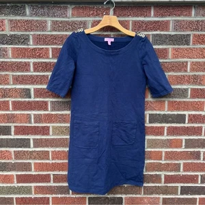 Lilly Pulitzer Navy Blue Gold Button Shoulder 1/2 Sleeve Mini Dress - Picture 1 of 4