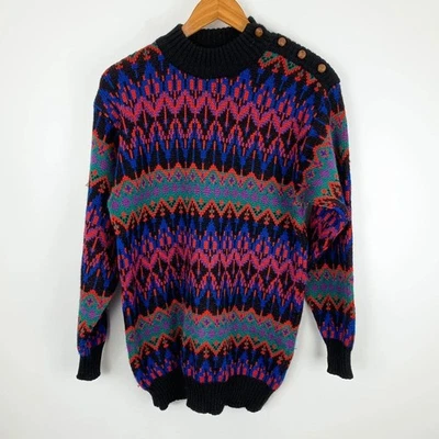 Suéter Pullover Retro Fair Isle Multicolor Talla Mediana Lana De Colección Foto 1 de 4