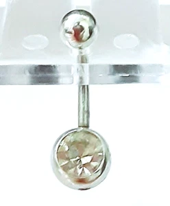 Belly Ring Single Clear Gem Non Dangle Naval Steel @Z - Picture 1 of 3