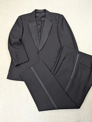 Traje Esmoquin Para Hombres 46R 40x30 Negro Lana 2 Piezas Chaqueta Abrigo Pantalones Hecho en EE. UU. Foto 1 de 4