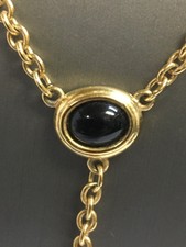 Bead Dangle Necklace 14.5 to 16.5 inches Vintage Monet Gold Tone Black Stone And