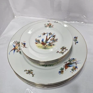  8 Stück Royal Schwarzburg 1930er Porzellan Vogel Teller mit Gold 9,5" und 5"  - Bild 1 von 10