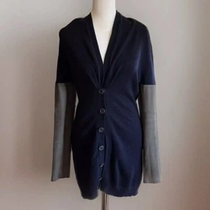 Brunello Cucunelli Sz M Women Cashmere Suede Long Cardigan Navy Gray Luxury - Picture 1 of 8