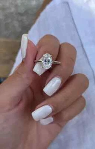 3CT Oval Cut Lab Grown Diamond Solitaire Engagement Ring 14K Solid White Gold - Picture 1 of 7