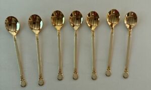 Set of 7 Vintage Coffee Tea Spoons Stainless Steel Japan white Handle Silverware