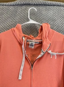 Victoria Secrets Womens Hoodie Large Coral Long Sleeve Zip Up With Logo Graphics - Picture 1 of 12