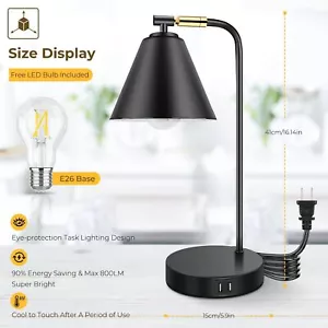Industrial Dimmable Desk Lamp with 2 USB Charging Ports AC Outlet, Touch Cont... - Picture 1 of 8
