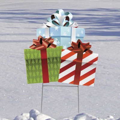 CHRISTMAS PRESENTS 20" Tall Plastic Outdoor YARD SIGN Wrapped Gifts FREE SHIP — 第 1/2 张图片