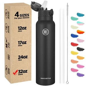 Sports Water Bottle - 32 Oz, Straw Lid, Leak Proof, Vacuum Insulated Stainles... - Picture 1 of 7