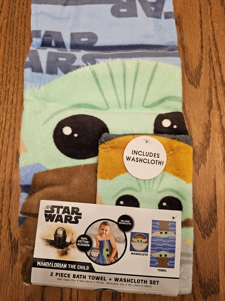 Disney Star Wars The Mandalorian Child Baby Yoda 2pc Towel Set 25x50 12x12 Grogu