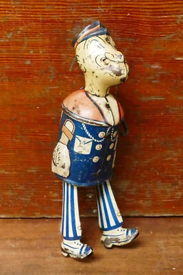 Винтажная оловянная заводная металлическая игрушка 1935 Louis Marx & Co POPEYE — работает! - Изображение 1 из 4