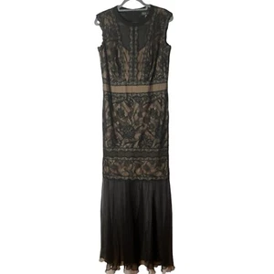 Tadashi Shoji Women size 10 Lace Tulle Sequins Mermaid Gown Long Dress Tiers - Picture 1 of 21