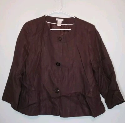 Worthington Peplum Blazer 夹克女式 14 棕色亚麻办公室内衬 3/4 袖  — 第 1/4 张图片