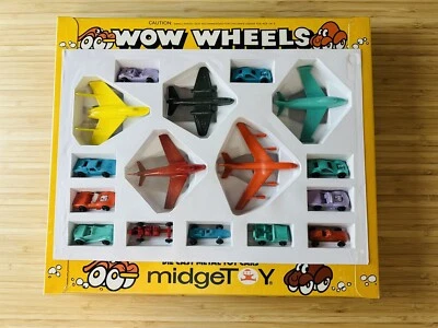 1976 VINTAGE NEW OLD STOCK MIDGETOY WOW WHEELS DIE CAST CAR AND PLANE SET 4520 - Image 1 of 4