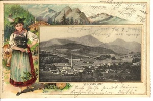 Postal postal Siegsdorf traje chica tarjeta en relieve 1906 usada - Imagen 1 de 1