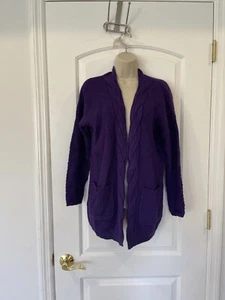 Omicgot Purple S Knit Cardigan Long Sleeve Open Front Pockets Basket Weave Braid - Picture 1 of 17