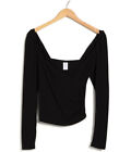 NWT Abound Long Sleeve Faux Wrap Top Black Size M