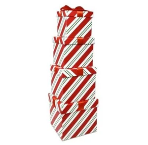 Square Christmas Nesting Gift Boxes with Ribbon Bow Set of 4 Assorted Sizes - Picture 1 of 8