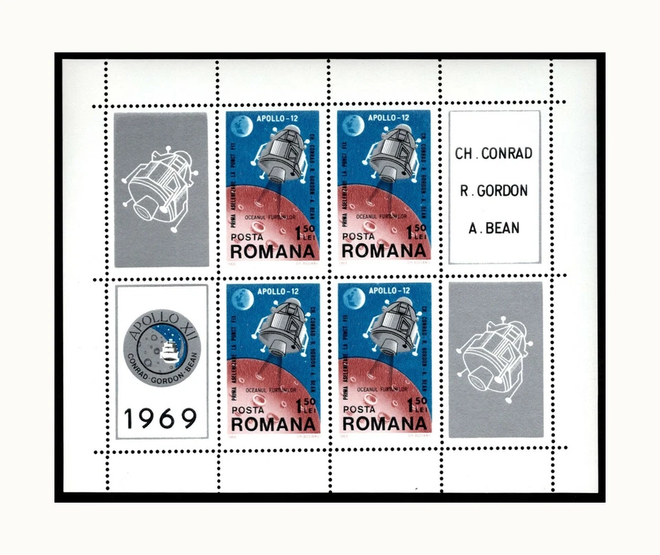 Rumania, Sc #2137, MNH, 1969, S/S, ESPACIO, APOLLO XII, CONRAD, GORDON, BEAN Foto 1 de 1