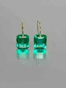Natural Emerald 3Ct Radiant Cut Drop & Dangle Earrings 14k Yellow Gold Plated - Picture 1 of 11