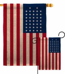 United States 18671877 Burlap Garden Flag Americana Old Glory Yard House Banner - Picture 1 of 19