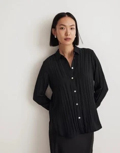 MADEWELL Women’s Crinkled Black Button-Up Shirt Size XS NWT Business Preppy - Picture 1 of 13