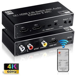 4K@60HZ 2X1 HDMI 2.0 Switch with ARC Toslink Audio Extractor Support HDCP 2.2 - Picture 1 of 9