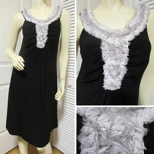 Vintage Y2K Another Thyme Black Sleeveless Dress White Rosette Trim Fairy Grunge - Picture 1 of 12