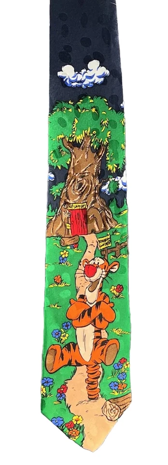 Галстук с тигровым вырезом 100% шелк магазин Disney винтажный редкий кролик сад Пух Канга - Изображение 1 из 4