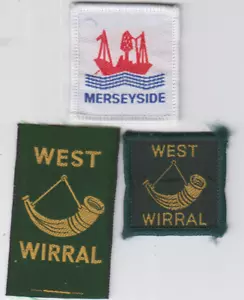 Boy Scout Badges MERSEYSIDE County + WEST WIRRAL District ribbon+bound - Picture 1 of 1