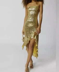 Vestido Midi Urban Outfitters Stella Lentejuelas Sin Tirantes Dorado Fiesta Evento Grande - Imagen 1 de 9