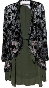 Chico’s Samt Ausbrenner Strickjacke Größe 0 Small vorne offen Blumen Boho Kunst Laune - Bild 1 von 8