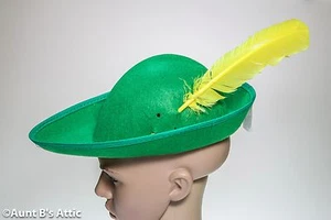 Robin Hood Hat Green Felt Pointed Costume Hat With Feather One Size - Picture 1 of 2