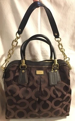 Coach Bag Kristin 15342 Sateen Leather Tote Shoulder Bag Brown - Image 1 of 4