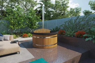 FINN ART BLOCKHAUS Hot Tub Badefass Badezuber Badebottich Badetonne 160 cm Außenofen mit Einsatz